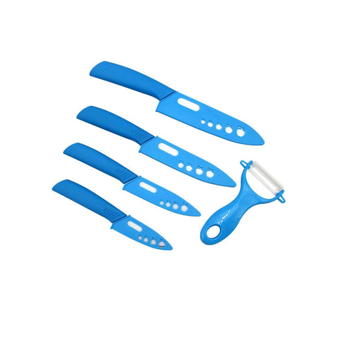 AussieSuperStore Homeware Supplies 5 Piece Super Sharp Ceramic Knife Set & Vegetable Peeler with Protective Sheath Covers Super Sharp Ceramic Chef Knife Set & Vegetable Peeler with Cover CB4CERAMICBLU